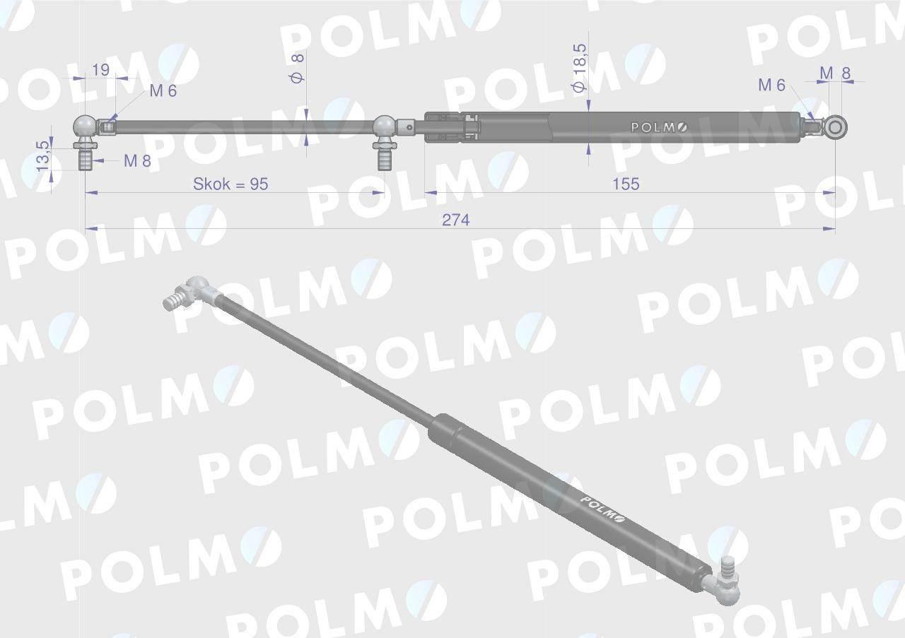 Siłownik drzwi L max. 274mm 5089549P CASE IH POLMO 5089549P - zdjęcie 2