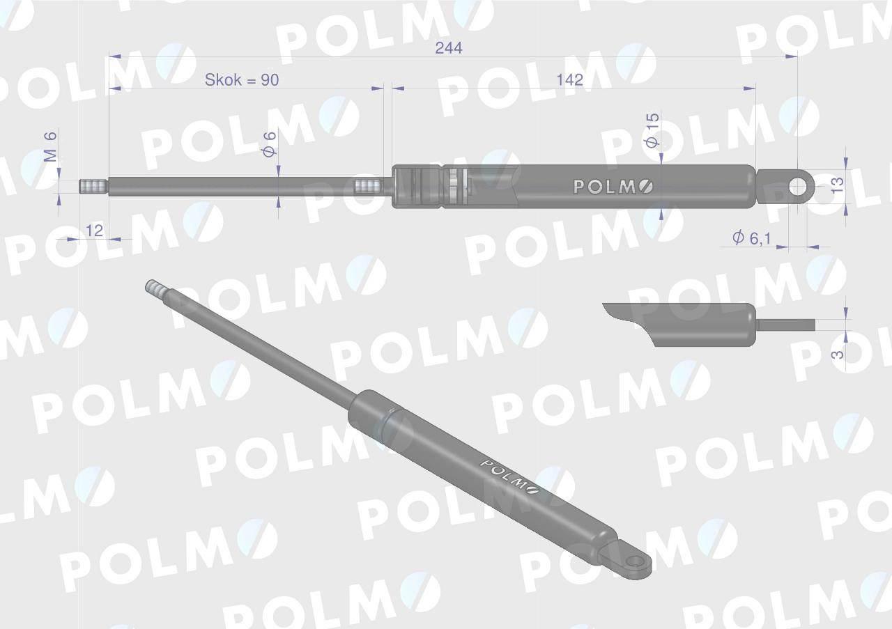 Siłownik szyby tylnej szyberdachu L max. 243,5mm AL28598P JOHN DEERE POLMO - zdjęcie 2