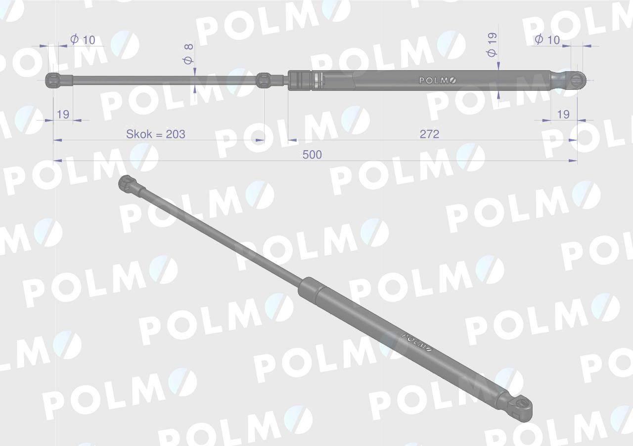 Siłownik szyby przedniej L max. 500mm AL78986P JOHN DEERE POLMO AL78986P - zdjęcie 2