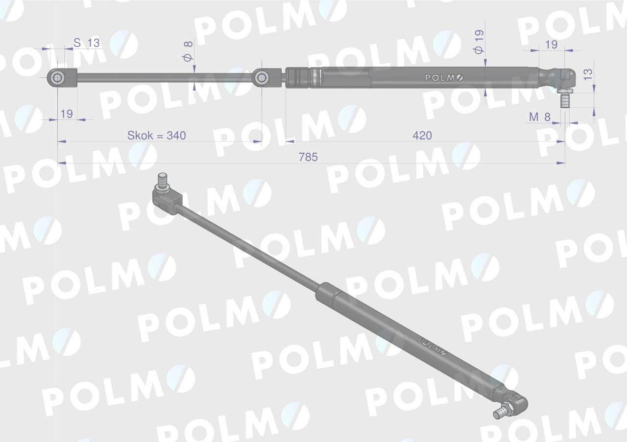 Siłownik tylnej szyby L max. 785mm 3389556M1P MASSEY FERGUSON POLMO - zdjęcie 2
