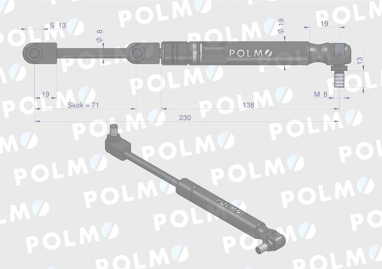 Siłownik drzwi L max. 230mm 3902121M1P MASSEY FERGUSON POLMO 3902121M1P - zdjęcie 2