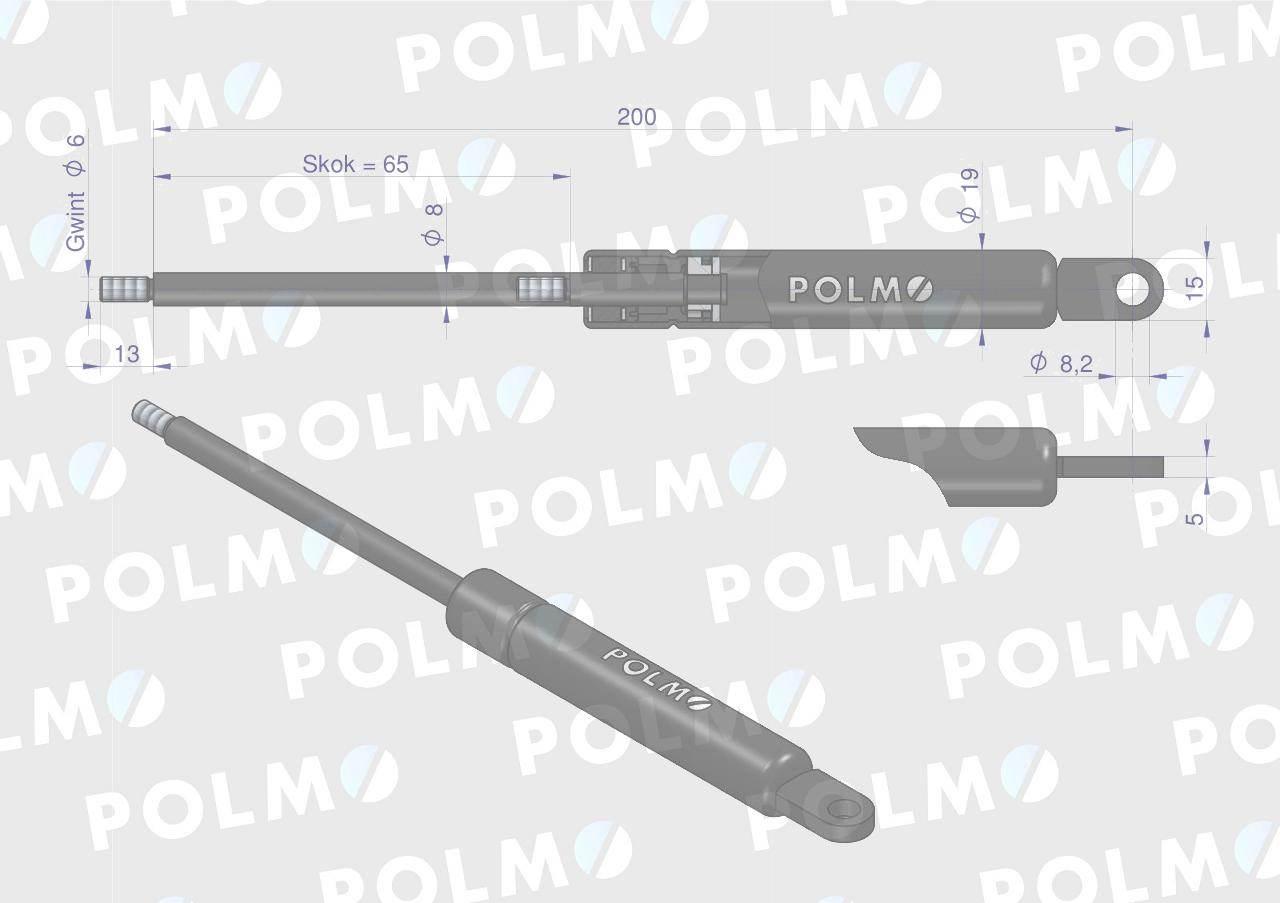 Siłownik szyberdachu L max. 200mm 1897726M91P MASSEY FERGUSON POLMO - zdjęcie 2