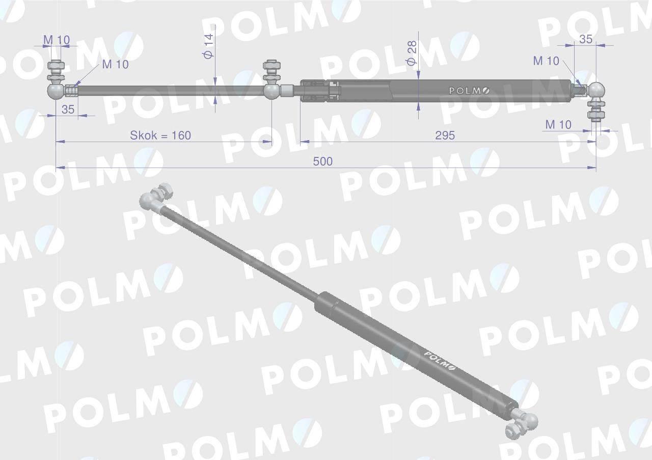 Siłownik drzwi L max. 500mm 3380149M1P MASSEY FERGUSON POLMO 3380149M1P - zdjęcie 2