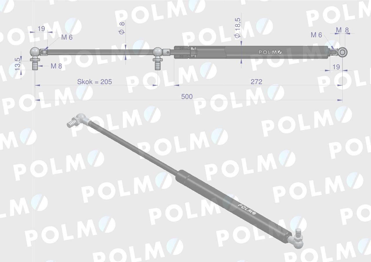 Siłownik szyby tylnej L max. 500mm 3384671M1P MASSEY FERGUSON LANDINI POLMO - zdjęcie 2