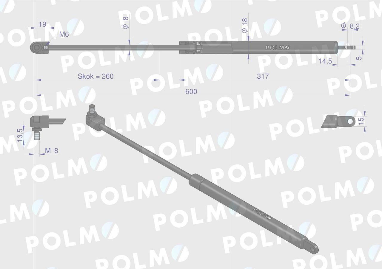 Siłownik szyby tylnej L max. 600mm 04354078P MASSEY FERGUSON DEUTZ FRITZMEI - zdjęcie 2