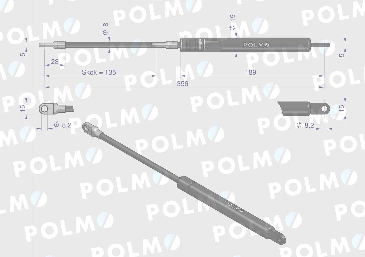 Siłownik szyby przedniej L max. 356mm CA287636P MASSEY FERGUSON MAUSER POLM - zdjęcie 2