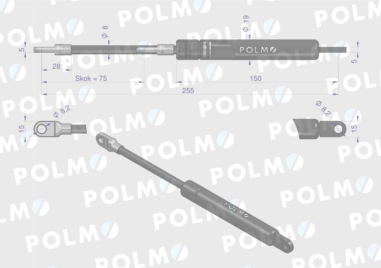 Siłownik szyby przedniej Szyberdachu L max. 255mm 1427157M90P 1427157M91 MA - zdjęcie 2