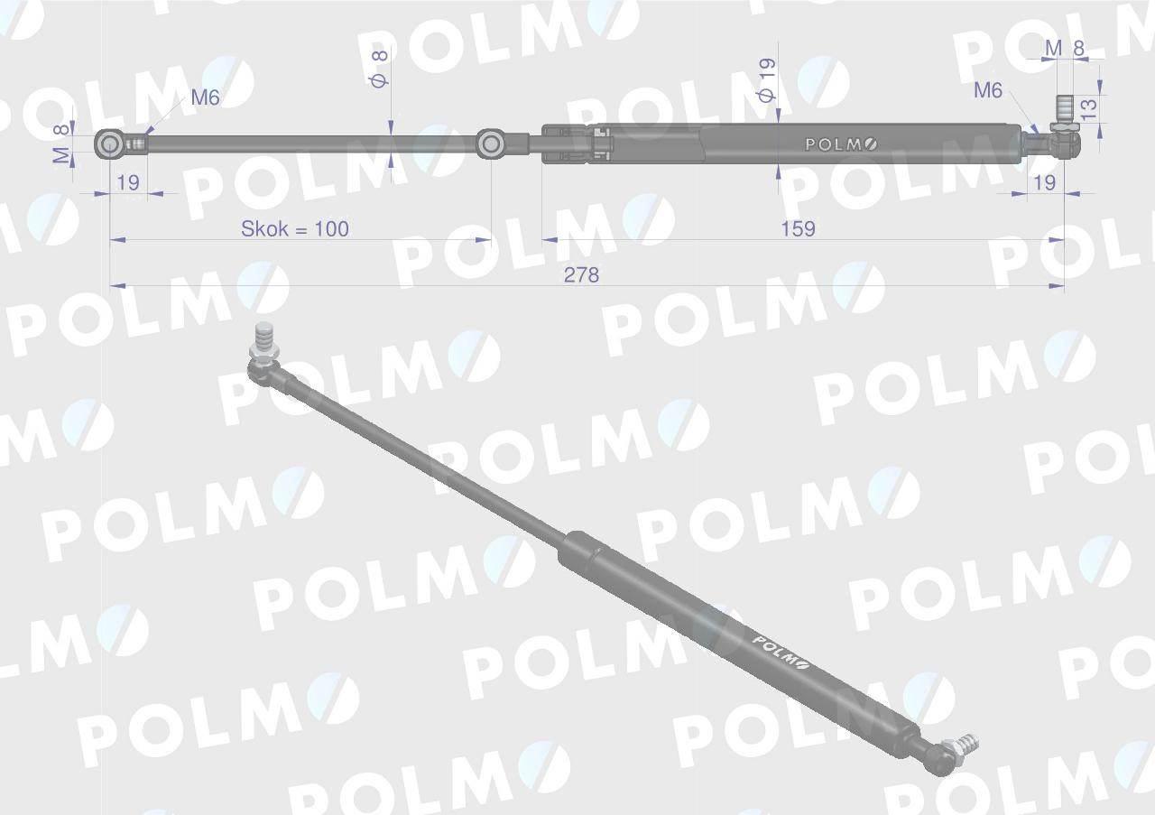 Siłownik szyberdachu L max. 278mm 0308250111P MTZ POLMO 0308250111P - zdjęcie 2