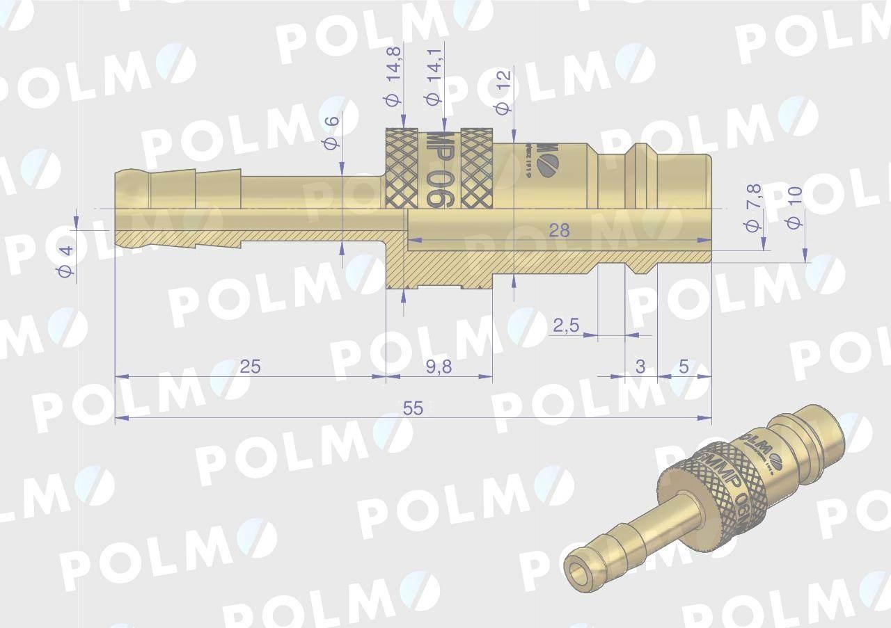 Szybkozłącze pneumatyczne P26 NW7.2 wtyczka pod wąż DN06mm POLMO 5szt - zdjęcie 2