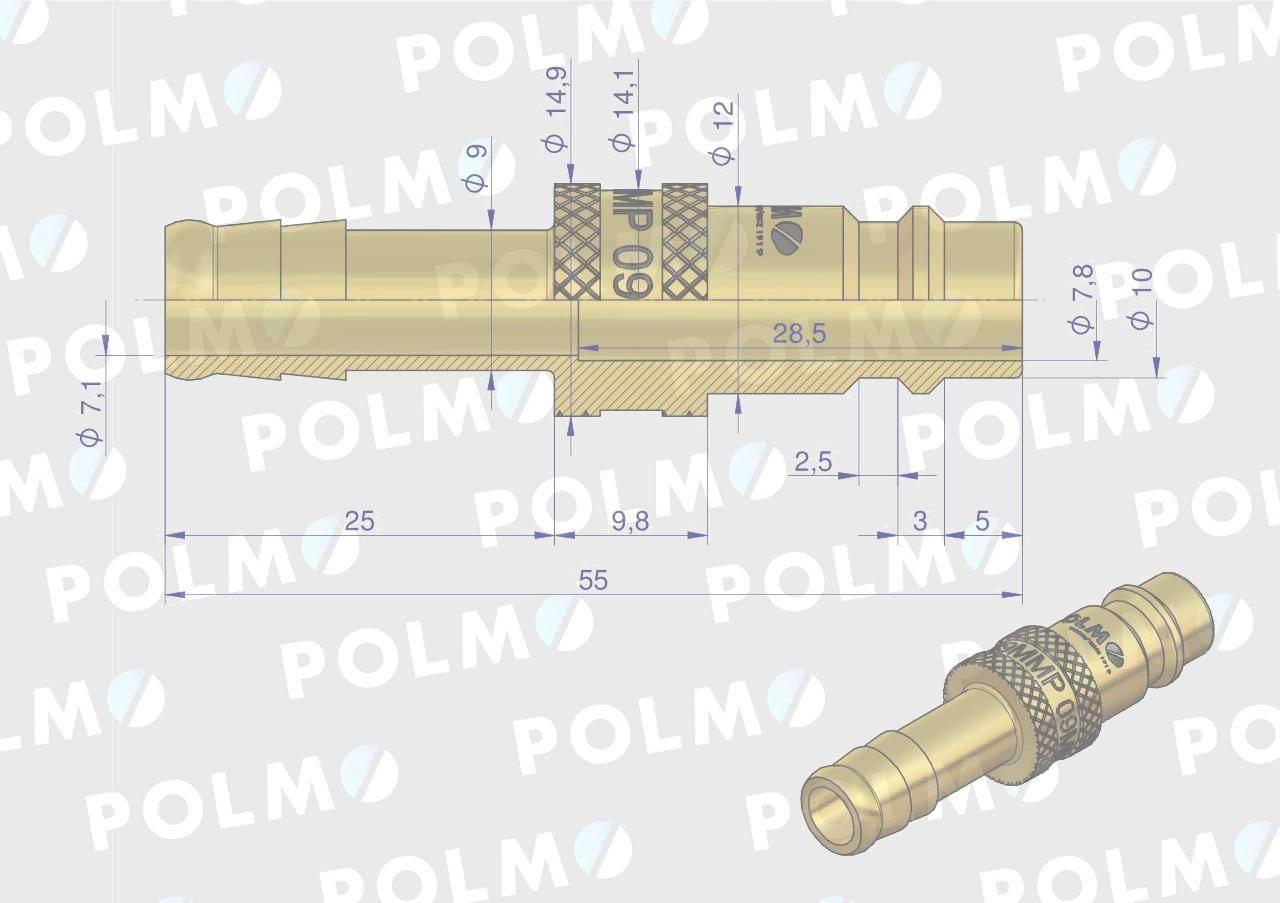 Szybkozłącze pneumatyczne P26 NW7.2 wtyczka pod wąż DN09mm POLMO 5szt - zdjęcie 2