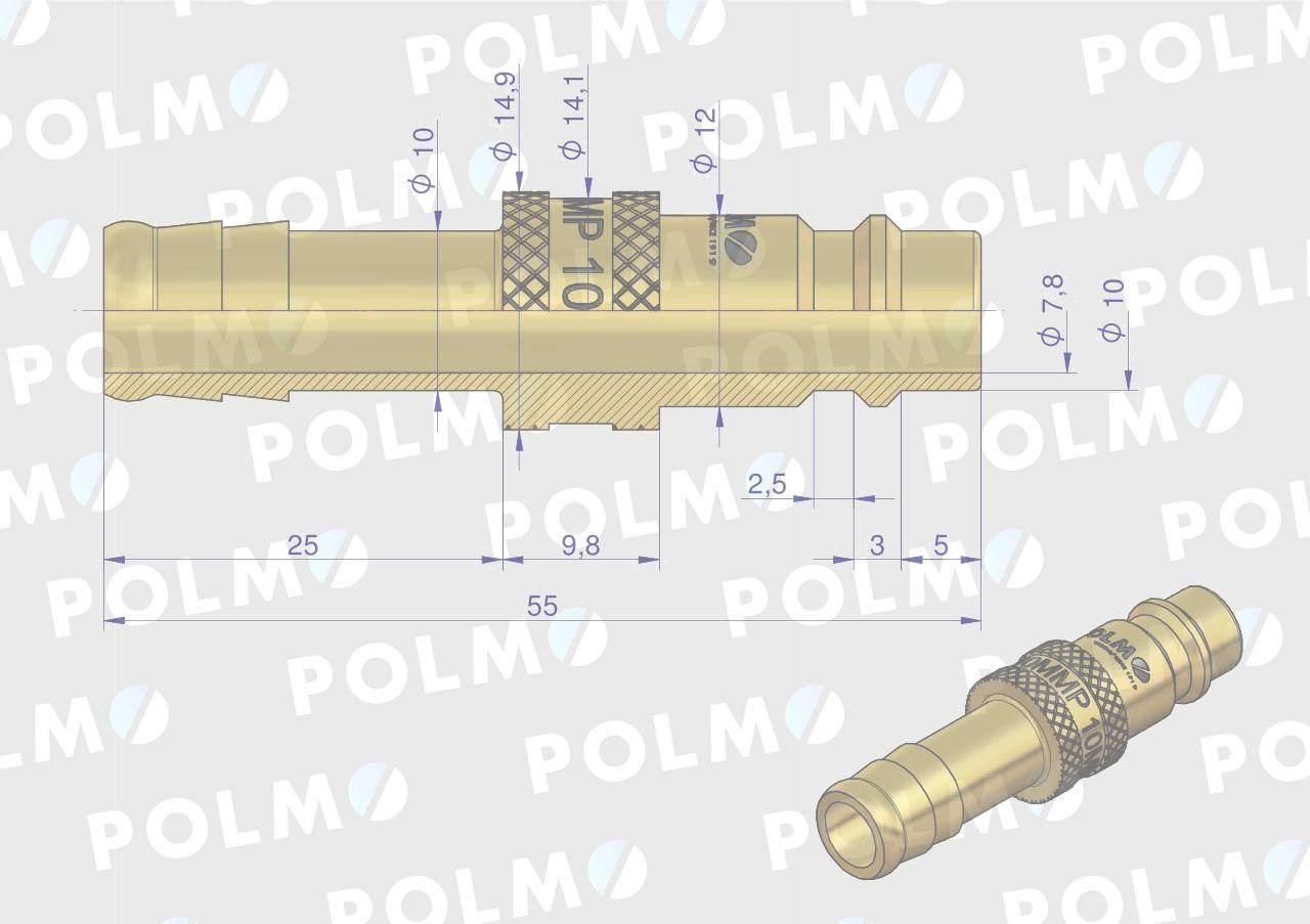 Szybkozłącze pneumatyczne P26 NW7.2 wtyczka pod wąż DN10mm POLMO 5szt - zdjęcie 2