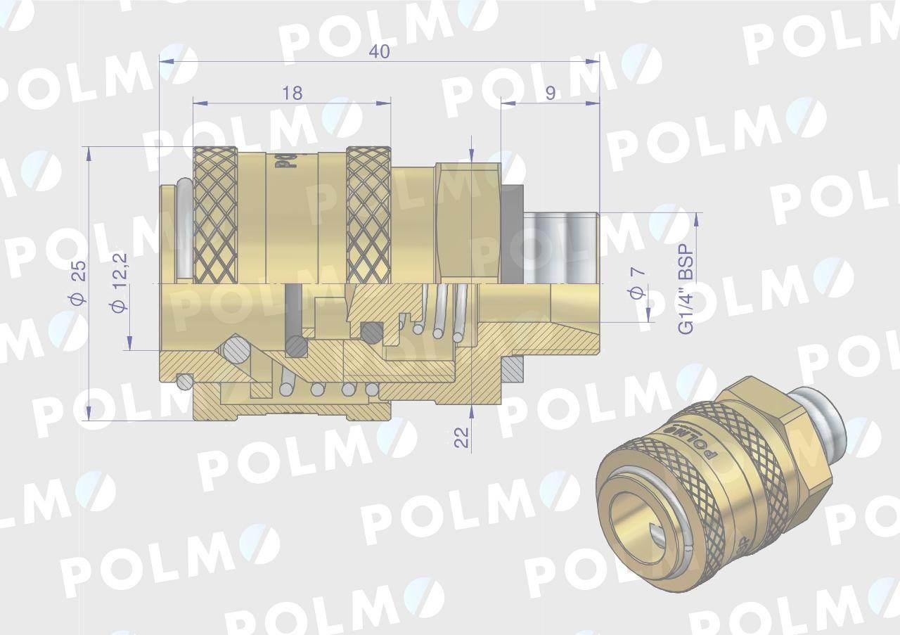 Szybkozłącze pneumatyczne P26 NW7.2 gniazdo 1/4"BSP gwint zewnętrzny POLMO - zdjęcie 2
