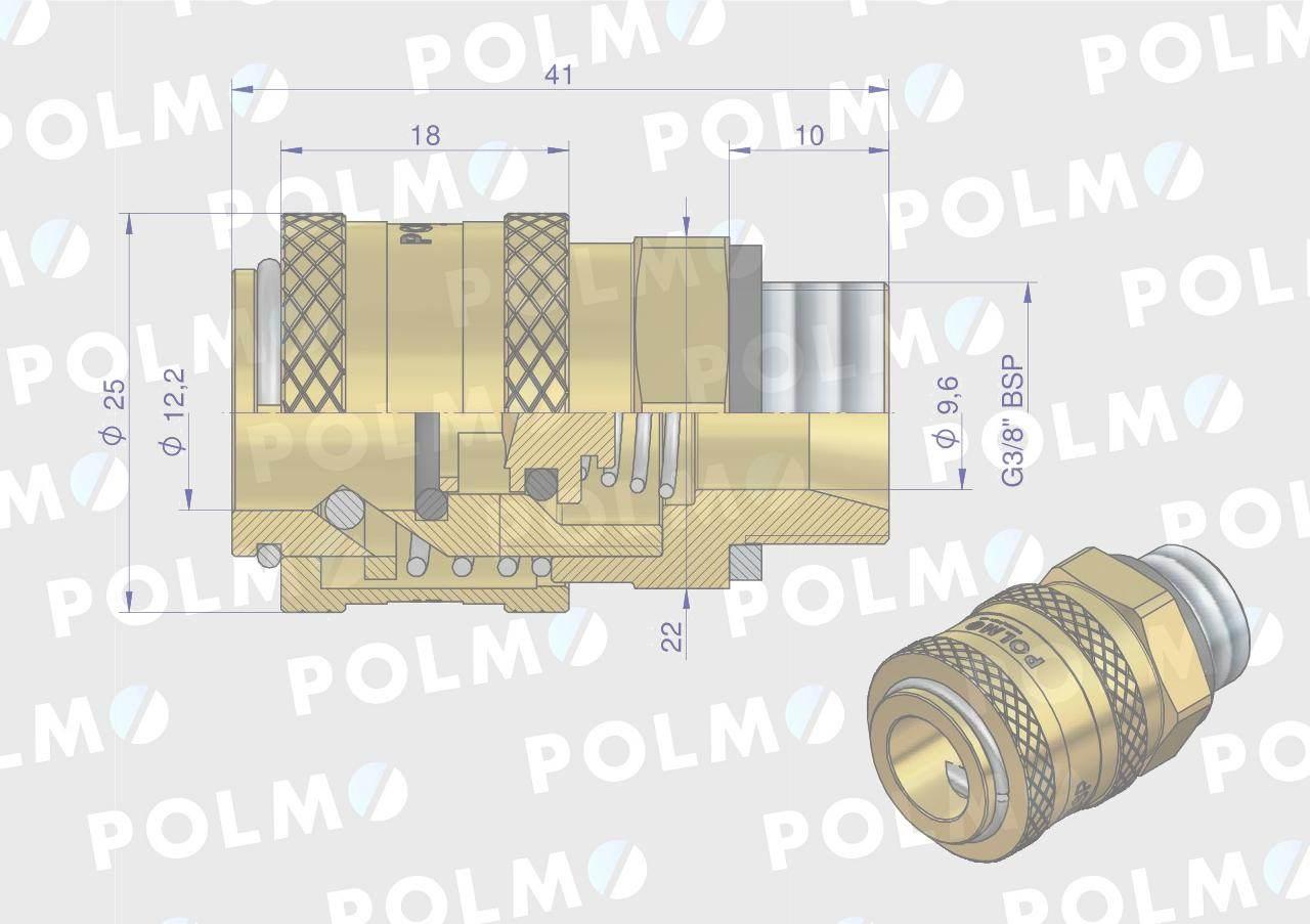 Szybkozłącze pneumatyczne P26 NW7.2 gniazdo 3/8"BSP gwint zewnętrzny POLMO - zdjęcie 2