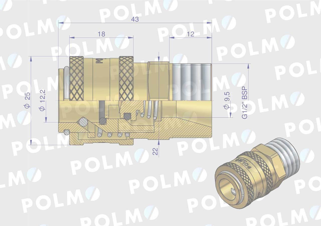 Szybkozłącze pneumatyczne P26 NW7.2 gniazdo 1/2"BSP gwint zewnętrzny POLMO - zdjęcie 2