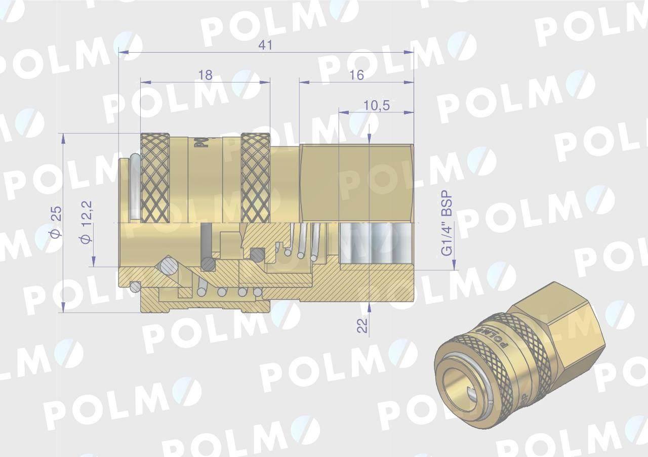 Szybkozłącze pneumatyczne P26 NW7.2 gniazdo 1/4"BSP gwint wewnętrzny POLMO - zdjęcie 2