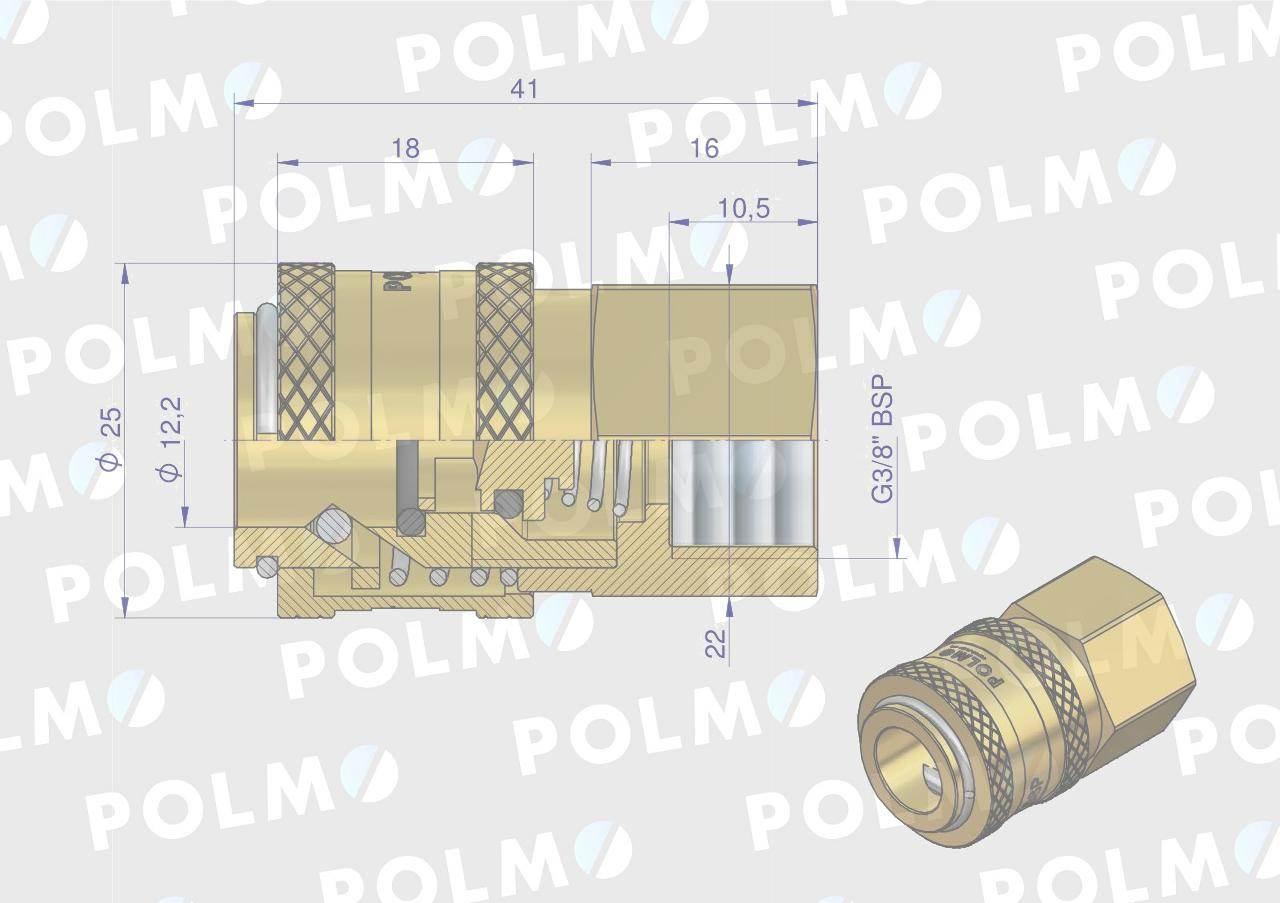 Szybkozłącze pneumatyczne P26 NW7.2 gniazdo 3/8"BSP gwint wewnętrzny POLMO - zdjęcie 2