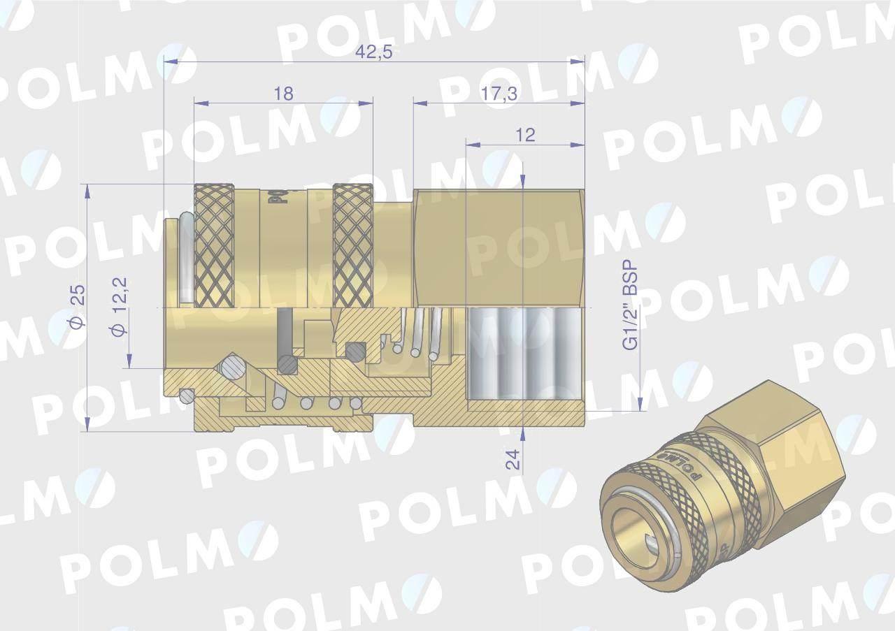 Szybkozłącze pneumatyczne P26 NW7.2 gniazdo 1/2"BSP gwint wewnętrzny POLMO - zdjęcie 2