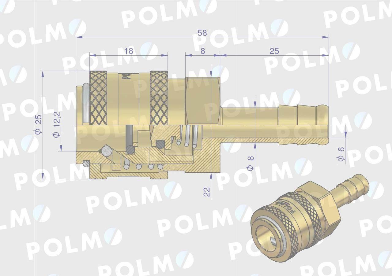 Szybkozłącze pneumatyczne P26 NW7.2 gniazdo pod wąż DN08mm POLMO 5szt - zdjęcie 2