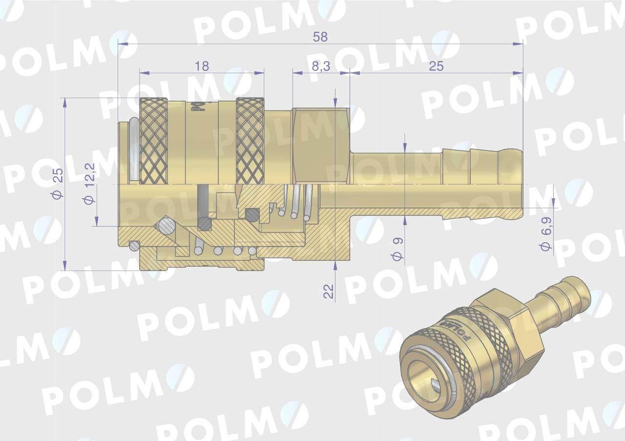 Szybkozłącze pneumatyczne P26 NW7.2 gniazdo pod wąż DN09mm POLMO 5szt - zdjęcie 2