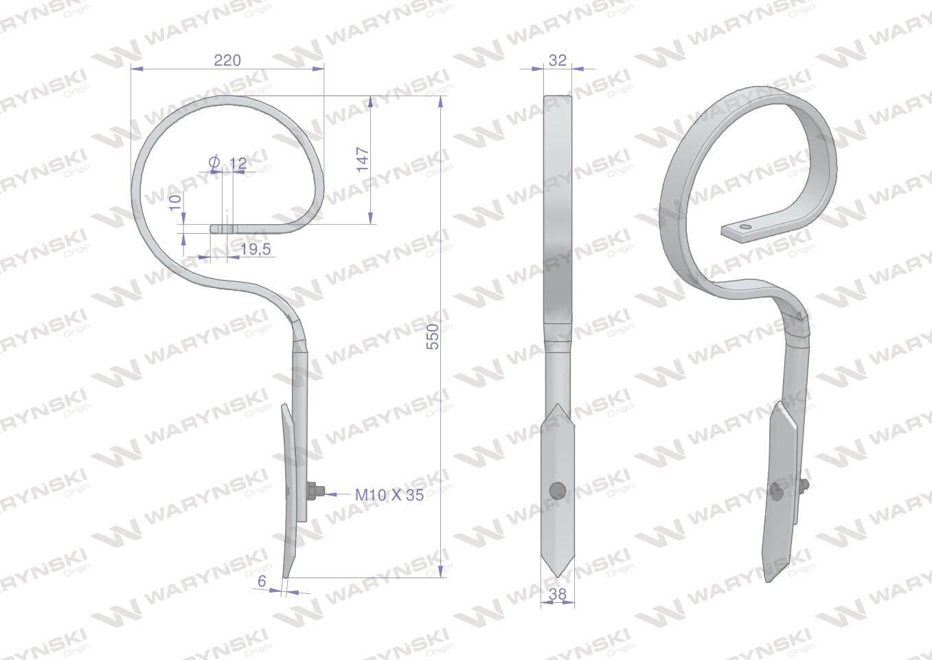 Ząb sprężynowy prosty Duński 550mm 32X10 Waryński W-1417000031 - zdjęcie 2