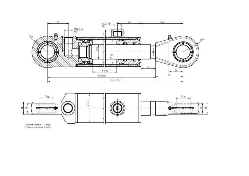 Cylinder hydrauliczny CJ2F-63/36-500Z (dwustronny) do Ładowacz TUR Kraj - zdjęcie 2