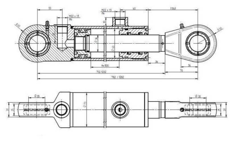 Cylinder hydrauliczny CJ2F-63/36-500Z (dwustronny) do Ładowacz TUR Kraj - zdjęcie 3
