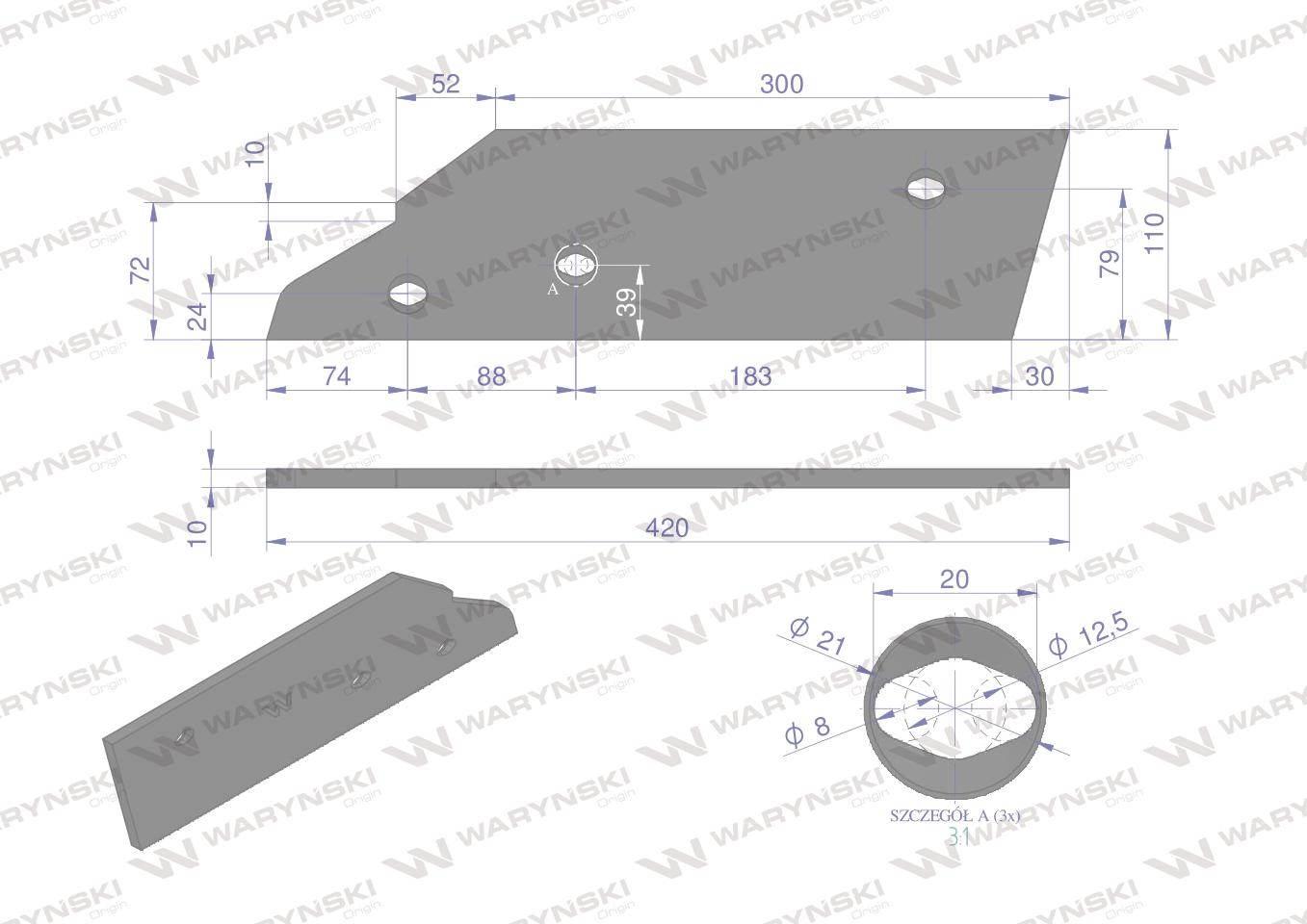 Płoza krótka prawa zastosowanie Kuhn stal borowa WARYŃSKI W-278074 - zdjęcie 2