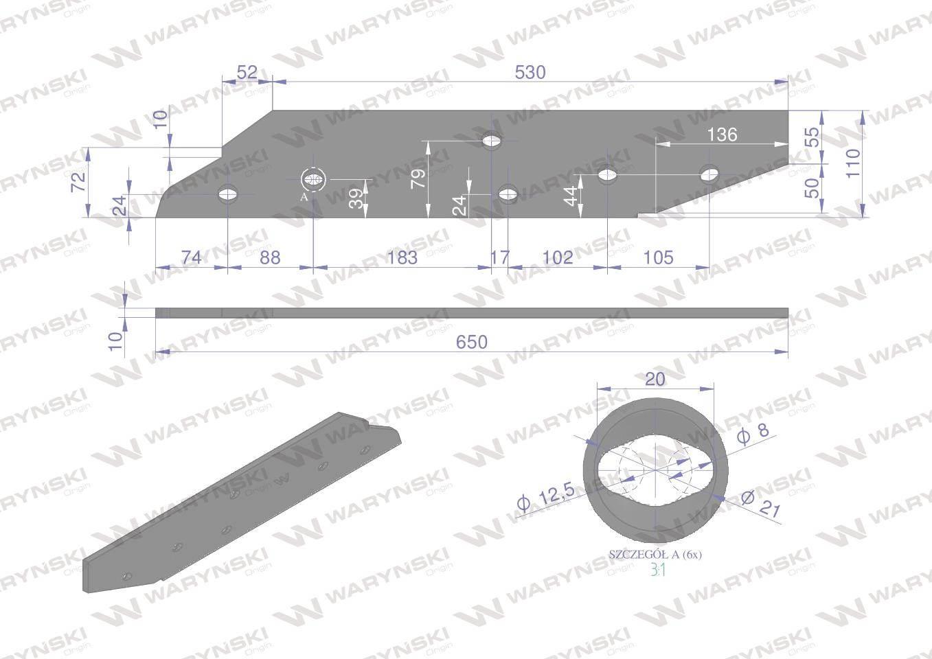 Płoza długa prawa zastosowanie Kuhn stal borowa WARYŃSKI W-278076 - zdjęcie 2