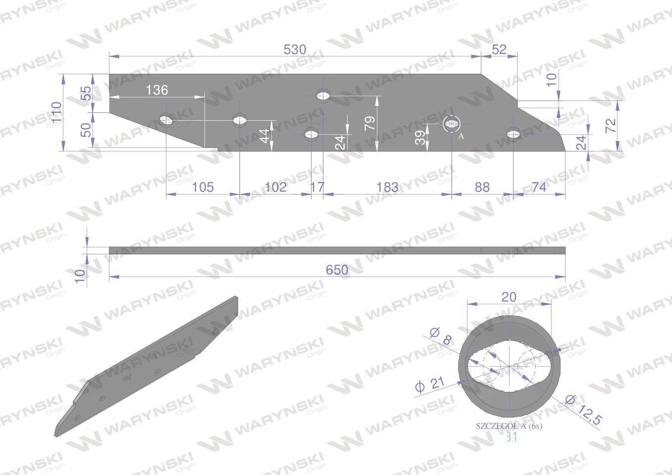 Płoza długa lewa zastosowanie Kuhn stal borowa WARYŃSKI W-278077 - zdjęcie 2