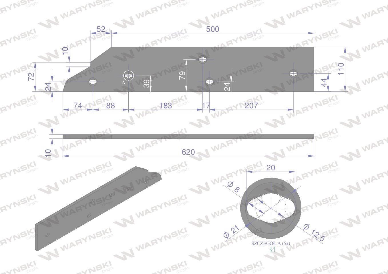 Płoza długa prawa zastosowanie Kuhn 279130 stal borowa WARYŃSKI W-279130 - zdjęcie 2