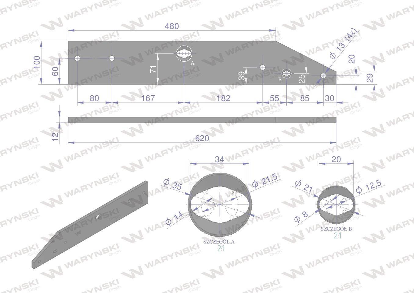 Płoza lewa zastosowanie 41659460509 Overum stal borowa WARYŃSKI W-94605 - zdjęcie 2