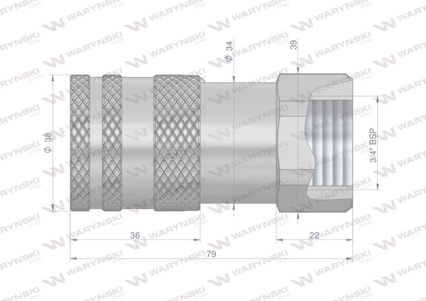 Szybkozłącze hydrauliczne suchoodcinające (rozmiar 1/2) gniazdo G3/4"BSP gw - zdjęcie 3