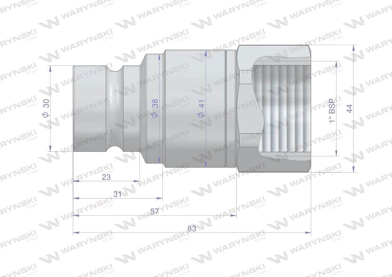 Szybkozłącze hydrauliczne suchoodcinające (rozmiar 3/4) wtyczka G1"BSP gwin - zdjęcie 3