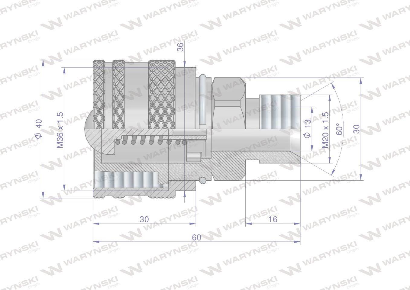 Zawór wtyczka M20x1.5 skręcane (ZSR6M20WTK) Waryński WRSM20WT - zdjęcie 2