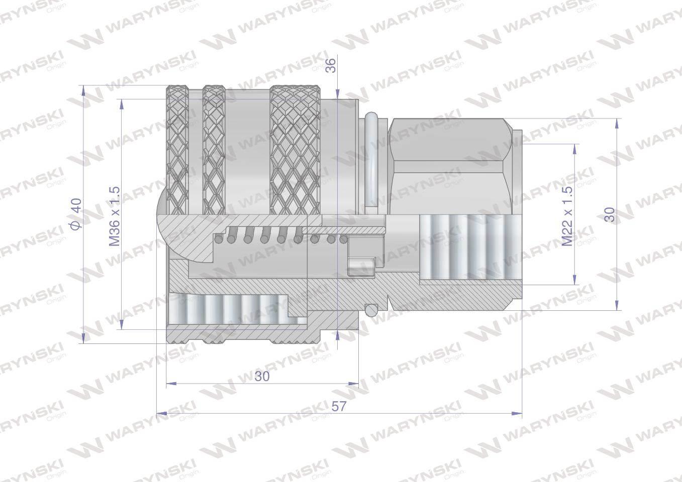 Zawór wtyczka M22x1.5 gwint wewnętrzny skręcane Waryński WRSM22WEWWT - zdjęcie 2