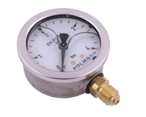 Manometr glicerynowy M63 0-4 bar dolne przyłącze G1/4" POLMO MGH63KG14D4P