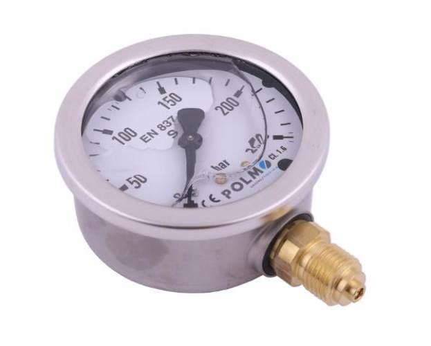 Manometr glicerynowy M63 0-250 bar dolne przyłącze G1/4" POLMO