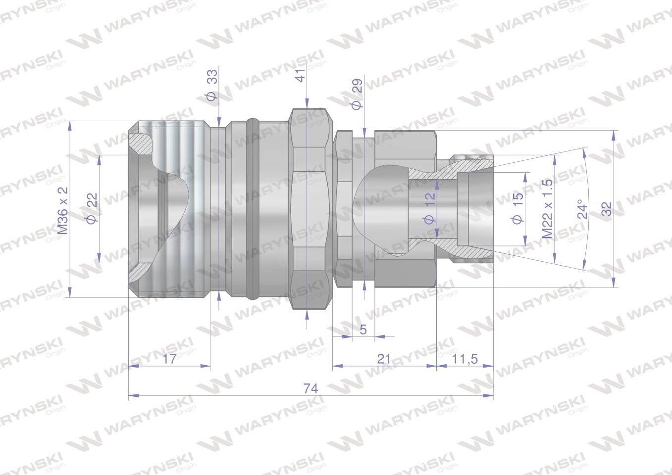 Szybkozłącze hydrauliczne skręcane gniazdo M22x1.5 gwint zewnętrzny 300bar - zdjęcie 2