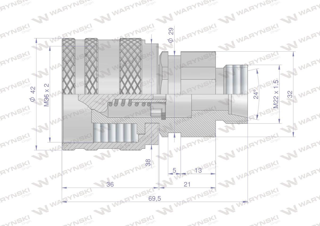 Szybkozłącze hydrauliczne skręcane wtyczka M22x1.5 gwint zewnętrzny 300bar - zdjęcie 2