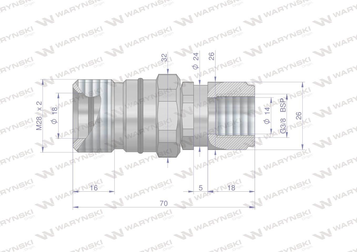 Szybkozłącze hydrauliczne skręcane gniazdo G3/8"BSP gwint wewnętrzny 300bar - zdjęcie 2