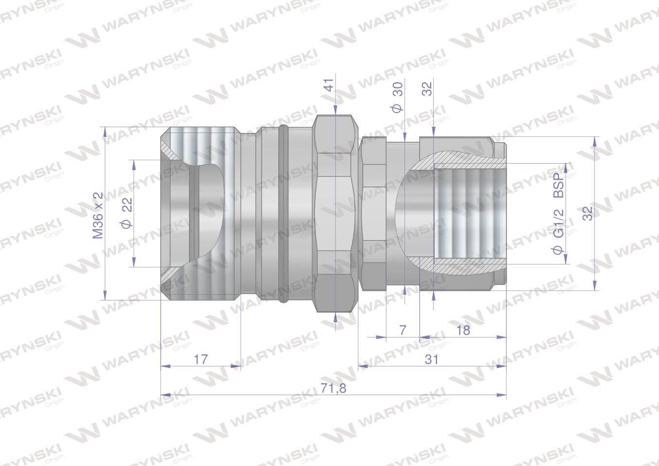 Szybkozłącze hydrauliczne skręcane gniazdo G1/2"BSP gwint wewnętrzny 300bar - zdjęcie 2