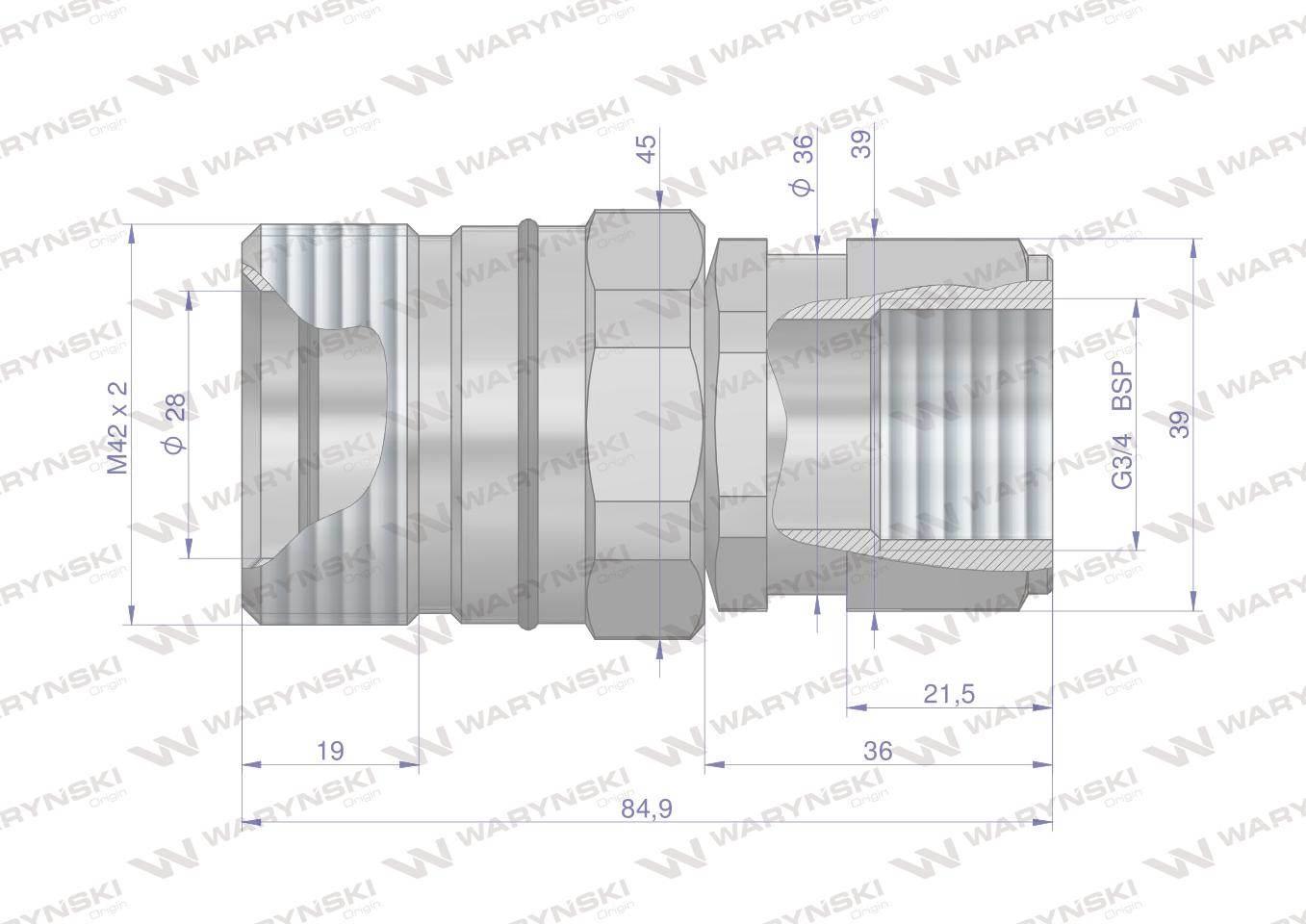 Szybkozłącze hydrauliczne skręcane gniazdo G3/4"BSP gwint wewnętrzny 250bar - zdjęcie 2