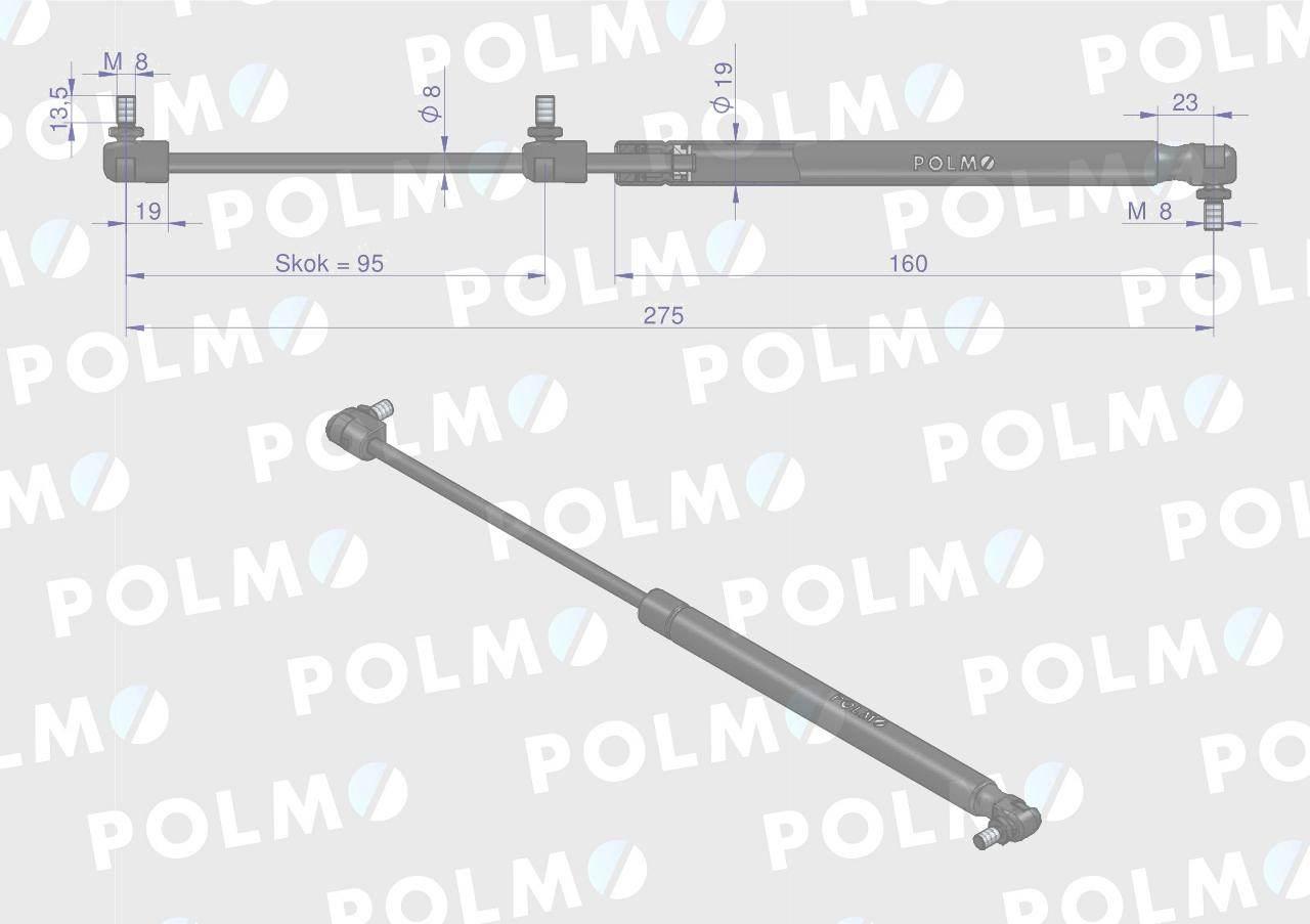 Siłownik drzwi L max. 275mm 3476027M1P MASSEY FERGUSON POLMO 3476027M1P - zdjęcie 2