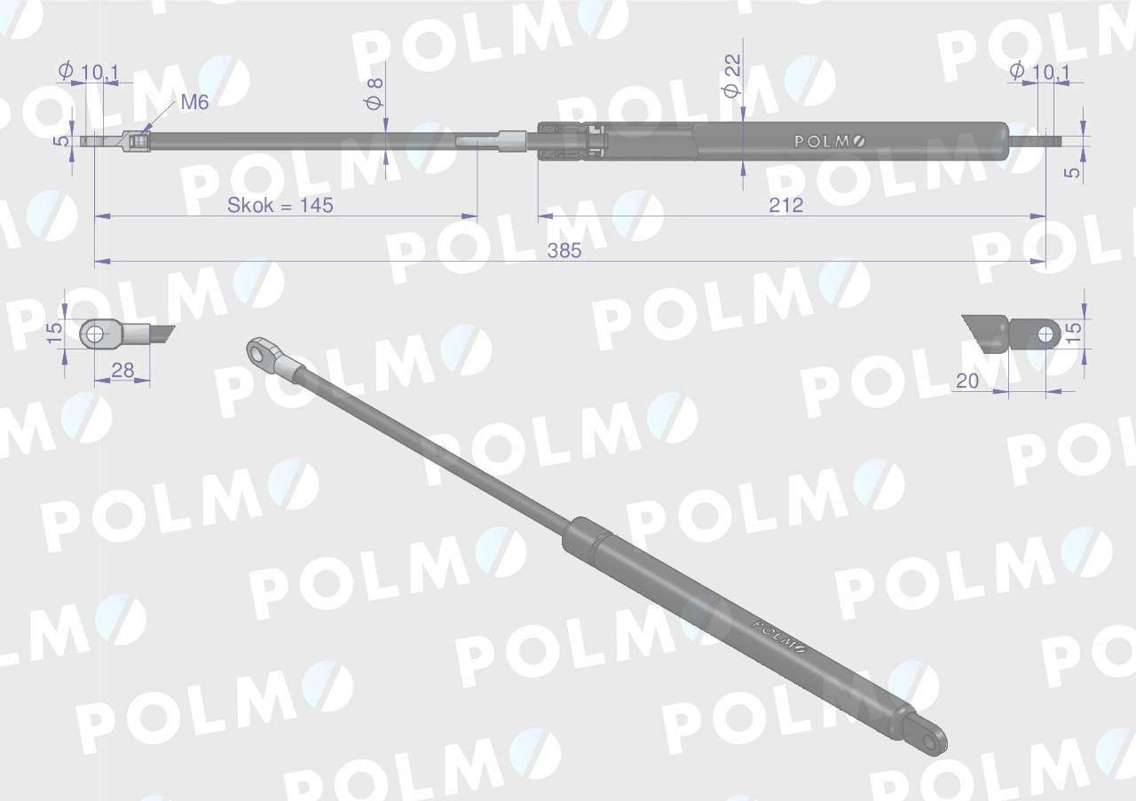 Siłownik maski L max. 385mm 65415046 MASSEY FERGUSON POLMO 3783428M2P - zdjęcie 2