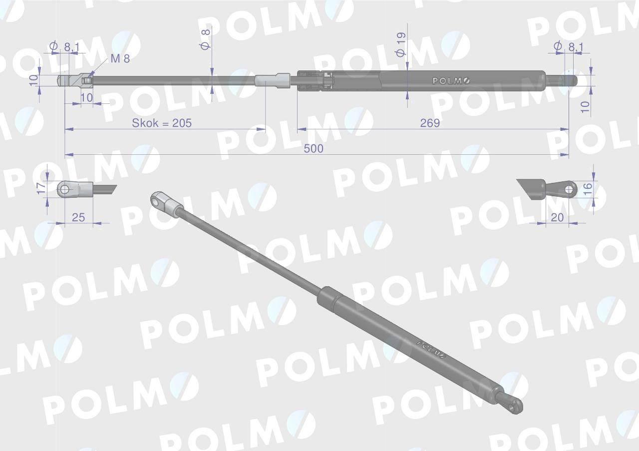 Siłownik szyby tylnej L max. 500mm 65421008 STEYR POLMO 134701382P - zdjęcie 2