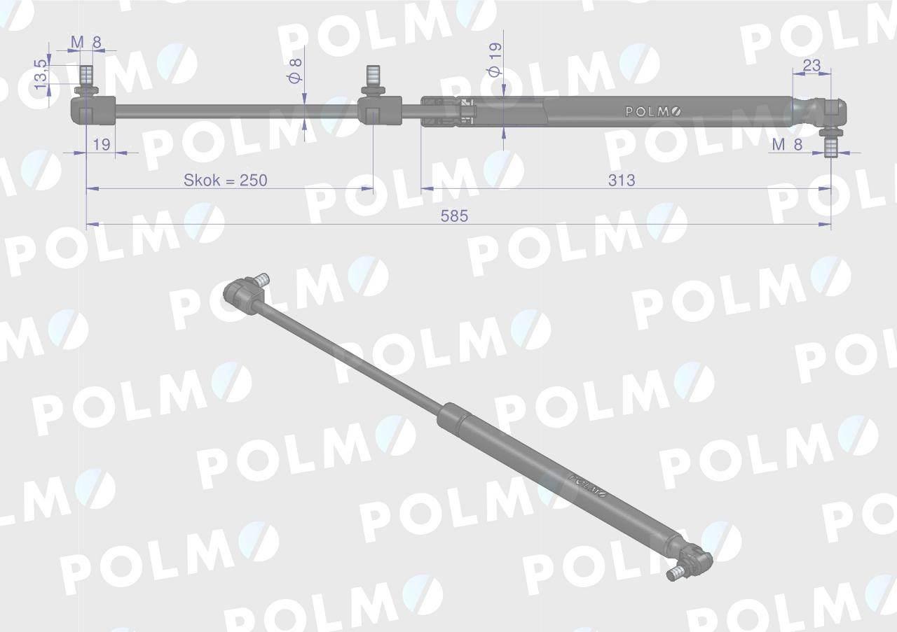Siłownik szyby tylnej L max. 585mm 65417037 MASSEY FERGUSON POLMO - zdjęcie 2
