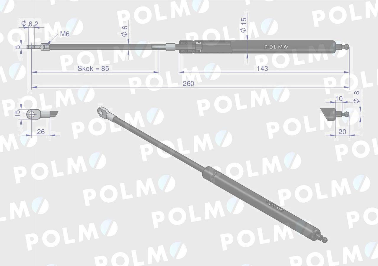 Siłownik szyberdachu L max. 260mm 65417044 FIAT POLMO 5153206P - zdjęcie 2
