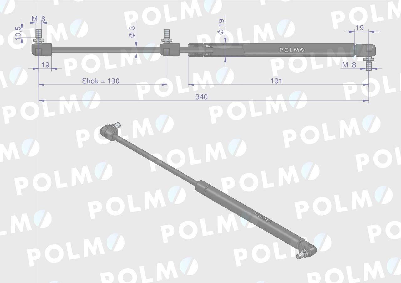 Siłownik szyby przedniej L max. 340mm 65499072 DIETEG POLMO 10008062P - zdjęcie 2