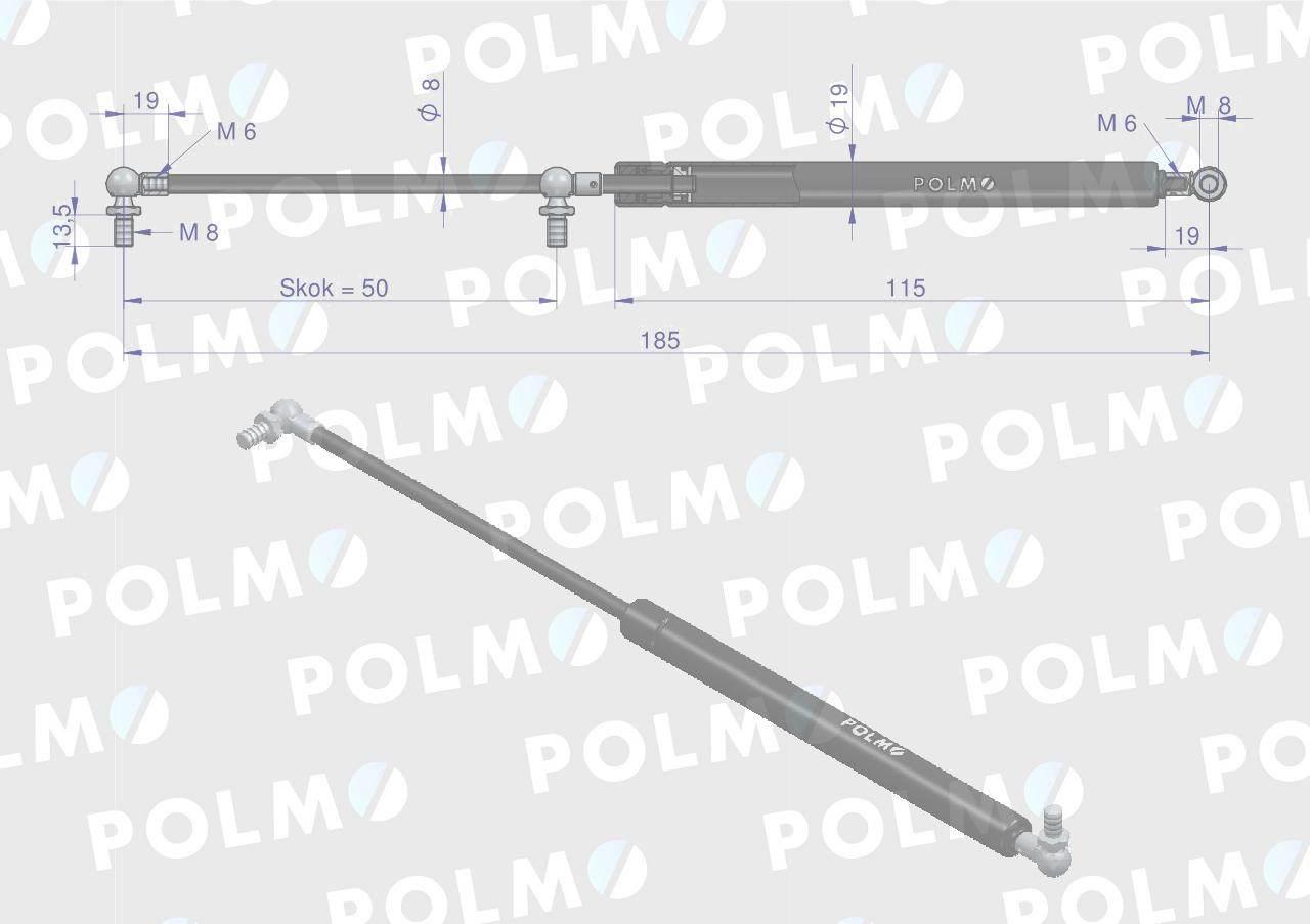 Siłownik szyby bocznej L max. 185mm 65499071 DIETEG POLMO 10008010P - zdjęcie 2