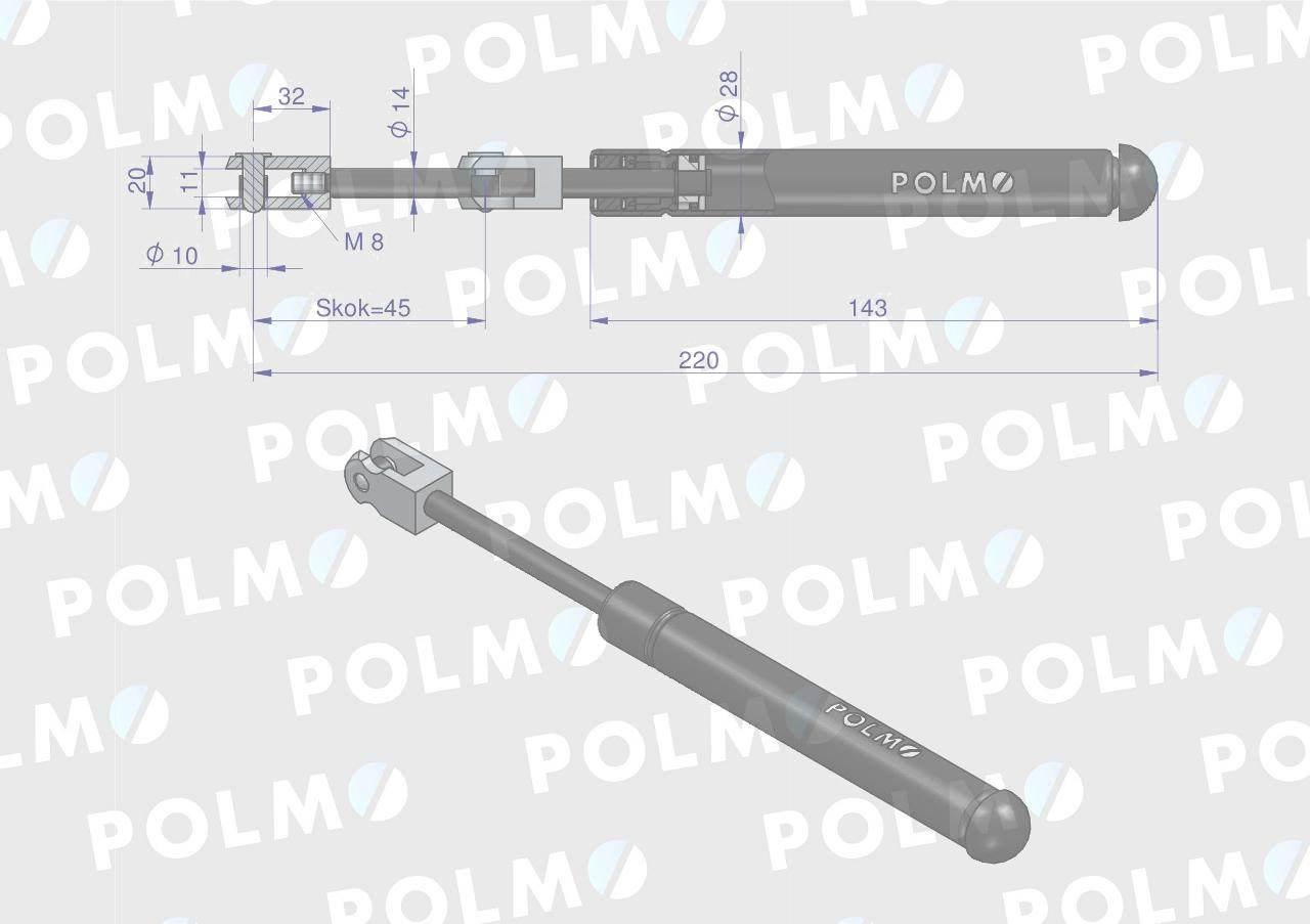 Siłownik szyba przednia L max. 220mm 65499076 FRITZMEIER POLMO 128685P - zdjęcie 2